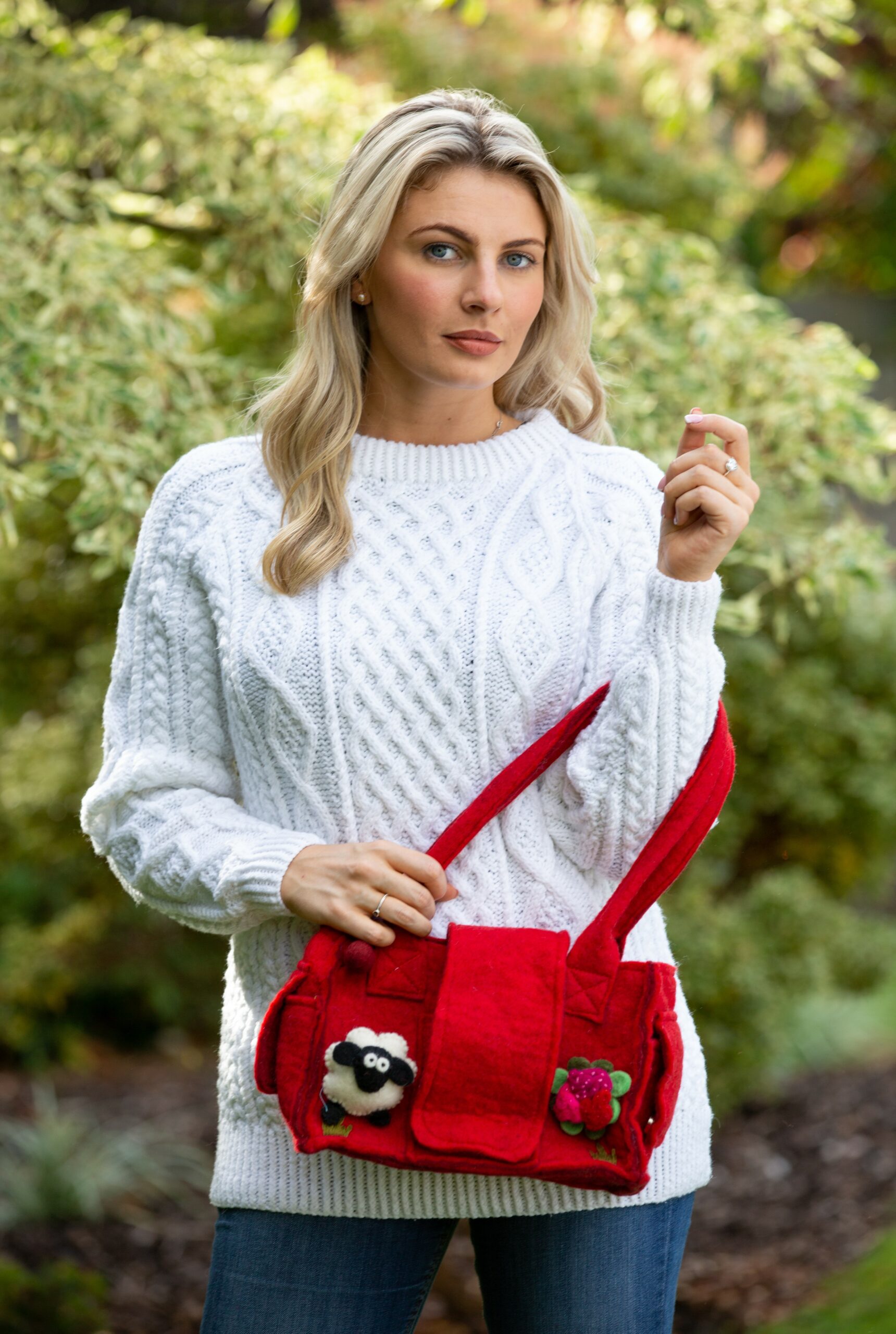 Felt Wool Hand Bag Red - Erin Knitwear