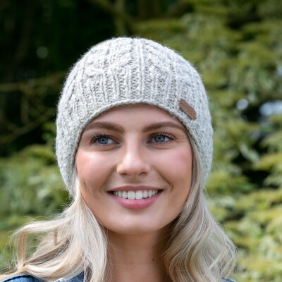 100% Wool Fully Lined Aran Pull on Hat Charcoal