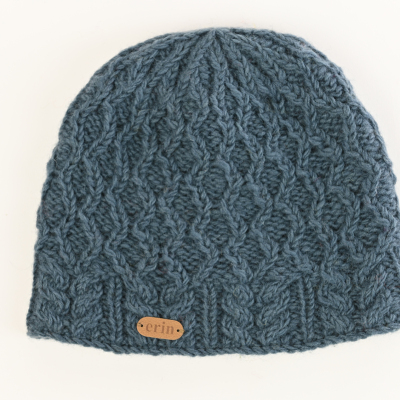 Aran Diamond Pullon Hat with Cable Band Denim Blue PK1927