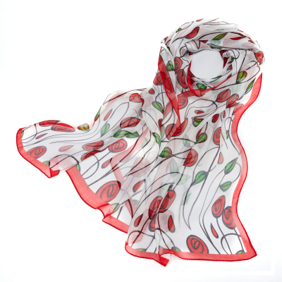 Silk Butterfly Print Scarf Red - Erin Knitwear
