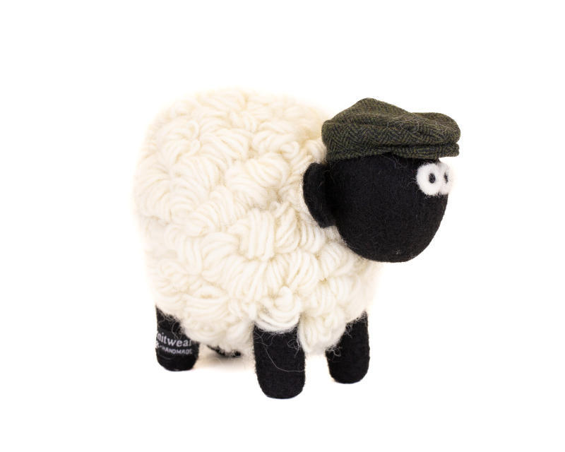 Knitted Sheep Collectible Mountain with Green Flat Cap Large - Erin ...