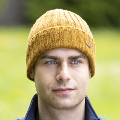 PK2226 Rib Pullon Hat Turnup Mustard