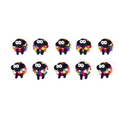 Knitted Wool Magnet Sheep Multi Colour (Pack of 10)