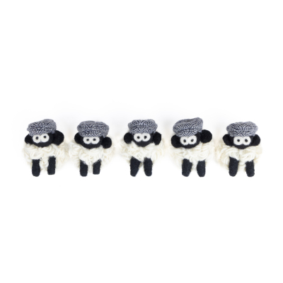 Knitted Wool Magnet Sheep MBF w/Blue Flat-cap Solid (Pack of 10)