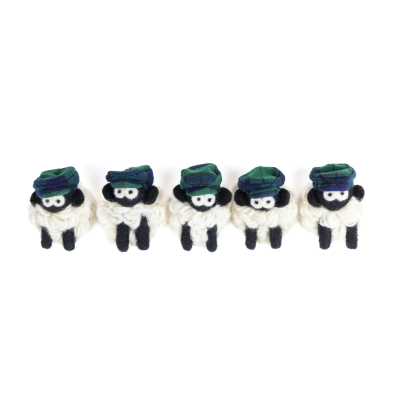 Knitted Wool Magnet Sheep MBF w/Blue & Green Tartan Flat-cap Solid (Pack of 10)
