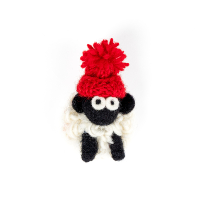 Knitted Wool Magnet Sheep MBF Bobble Hat Solid Red (Pack of 5)