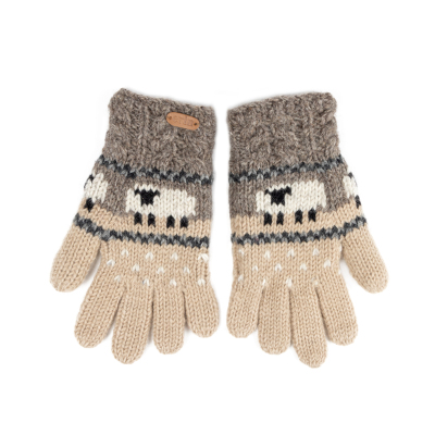 Aran Cable Sheep Finger Glove Grey & Beige PK1900
