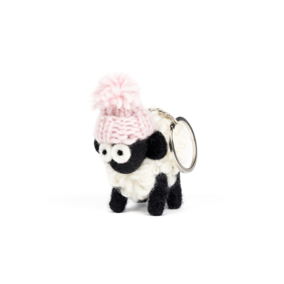 Knitted Sheep Keyring MBF w/ Pink Bobble Hat (Pack of 5)