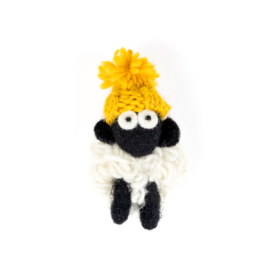 Knitted Wool Magnet Sheep MBF Bobble Hat Solid Mustard (Pack of 5)