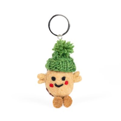 Felt Wool Keyring Potato Bobble Hat Solid Green (Pack of 10)