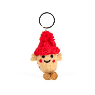 Felt Wool Keyring Potato Bobble Hat Solid Red (Pack of 10)