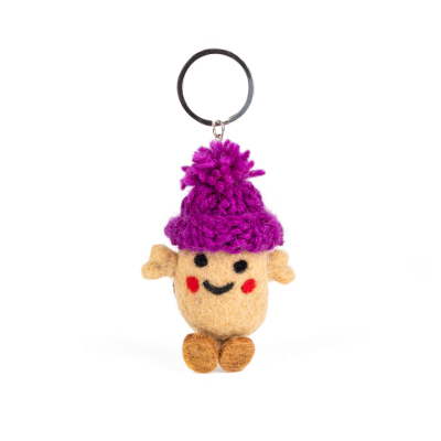 Felt Wool Keyring Potato Bobble Hat Solid Purple (Pack of 10)