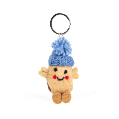 Felt Wool Keyring Potato Bobble Hat Solid Denim (Pack of 10)