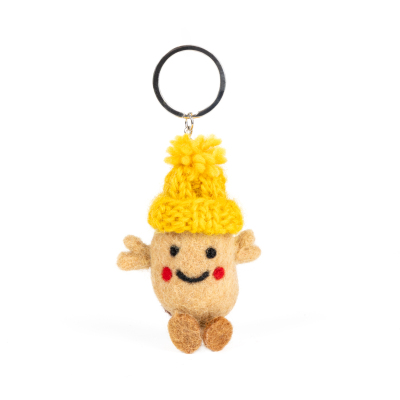 Felt Wool Keyring Potato Bobble Hat Solid Mustard (Pack of 10)