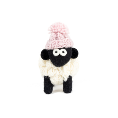 Knitted Sheep Collectible MBF w/ Pink Bobble Hat (Pack of 5)