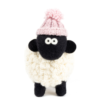 Knitted Sheep Collectible MBF w/ Pink Bobble Hat Large