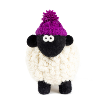 Knitted Sheep Collectible MBF w/ Purple Bobble Hat Large
