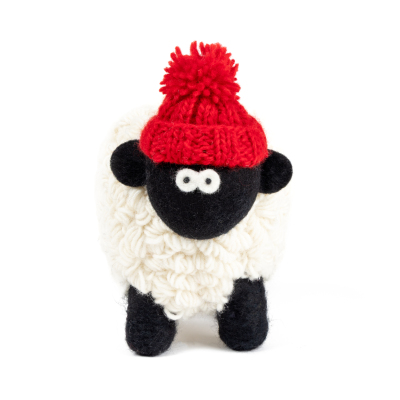 Knitted Sheep Collectible MBF w/ Red Bobble Hat Large