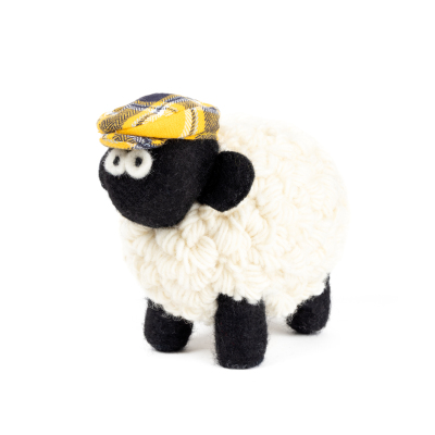 Knitted Sheep Collectible MBF with Yellow Tartan Cap Medium