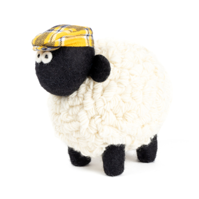 Knitted Sheep Collectible MBF with Yellow Tartan Cap Large